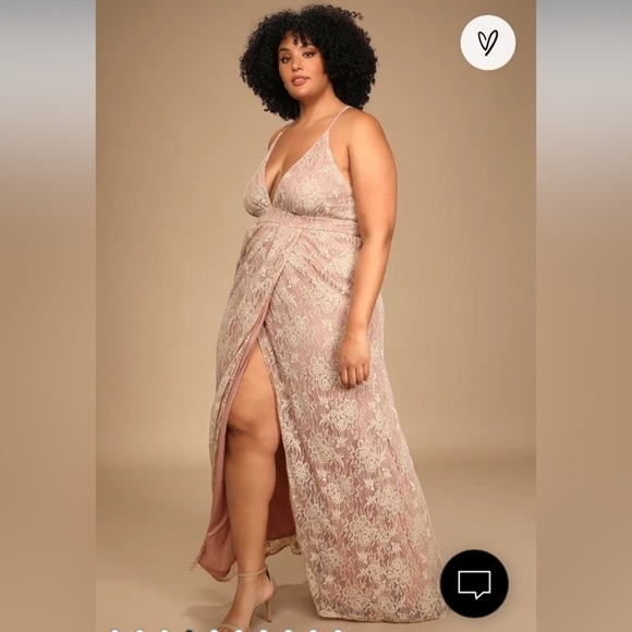 Lulu’s NWT Stolen Moments Dusty Pink Blush Lace Plus Size Maxi Dress 1X Hoco - Picture 1 of 16